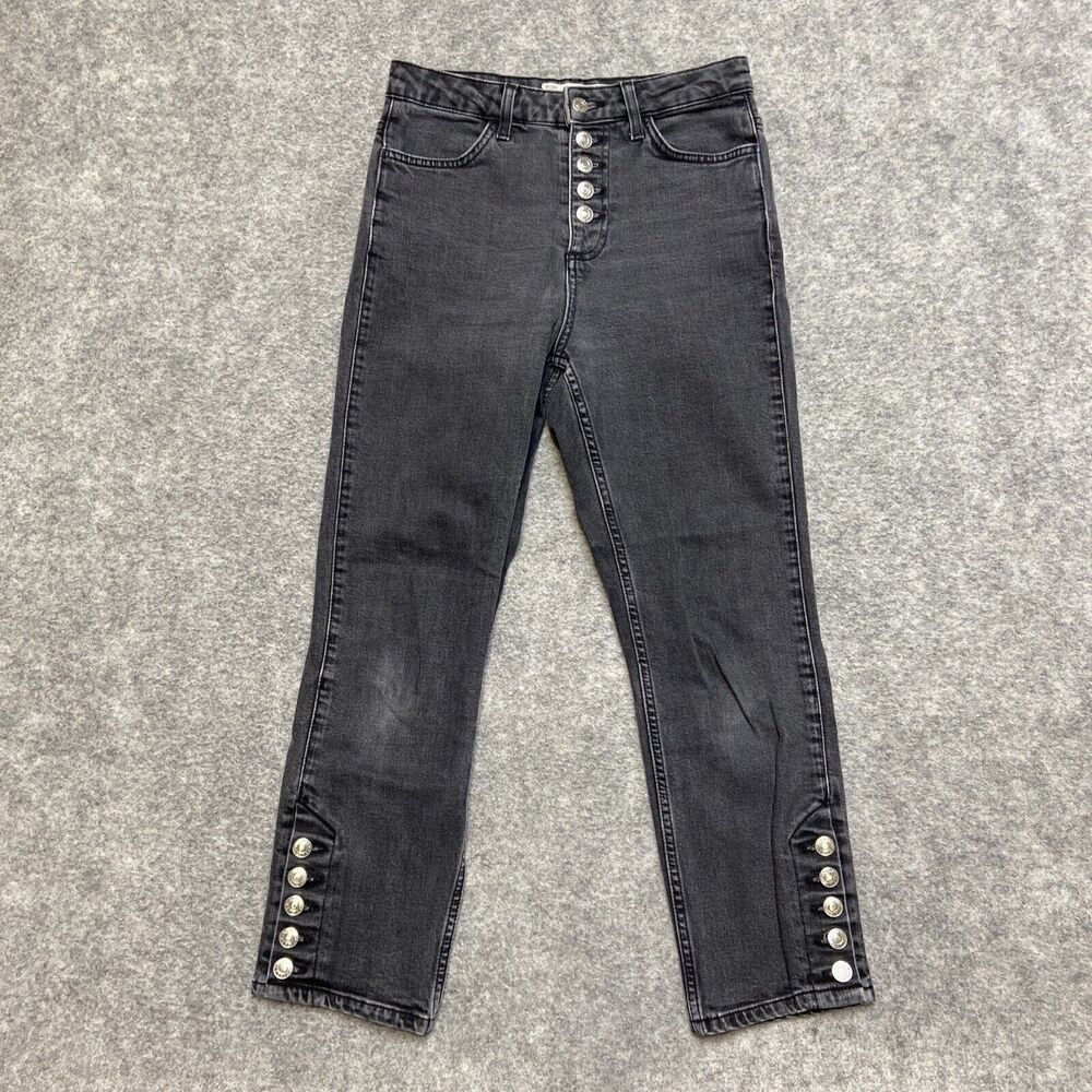Topshop Moto Cropped Button Fly Jeans Women's Size 26x30 Dark Gray Denim‎